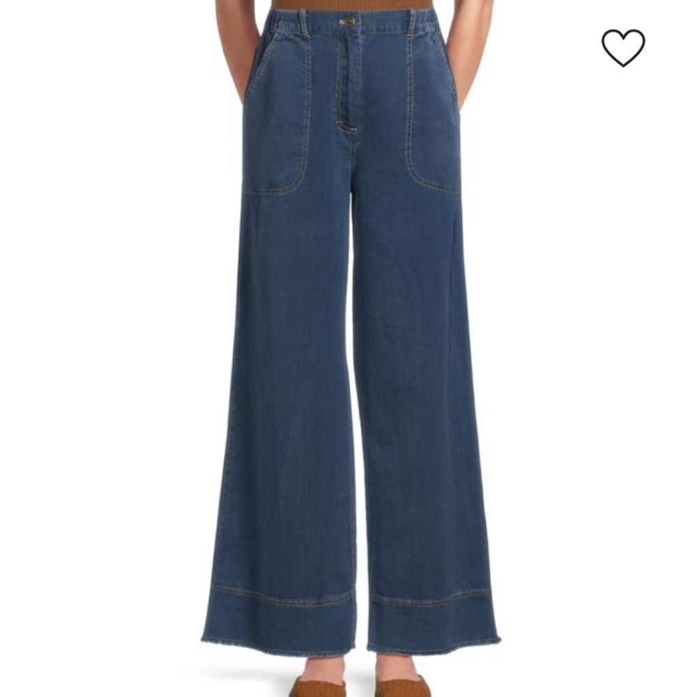 Wide-Leg Piqué Denim Pants - XL